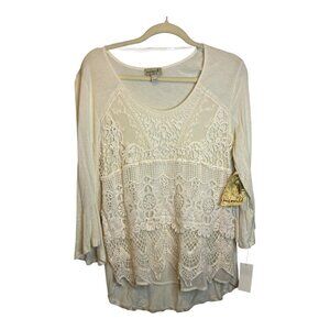 One World Blouse Women's Size Small Lace‎ Floral Embroidered White NEW